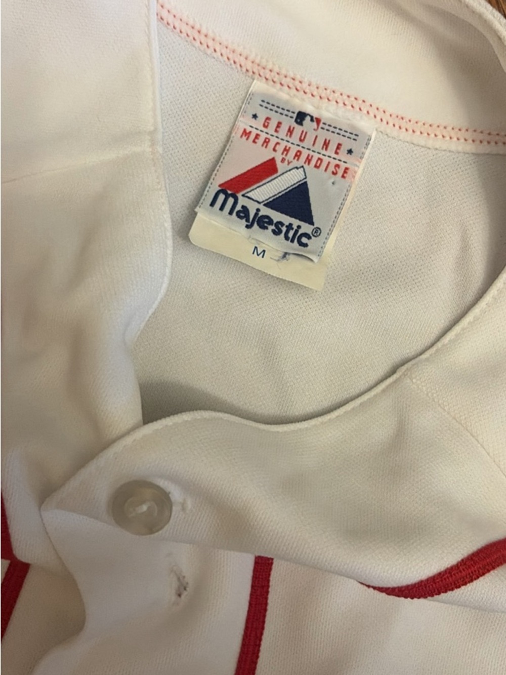 Majestic White Baseball Jersey with Red Trim. Red Sox - Picture 2 of 2